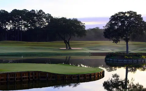 The island green 17th at TPC Sawgrass, designed by Pete Dye